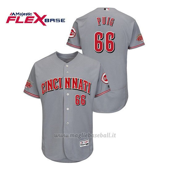 Maglia Baseball Uomo Cincinnati Reds Yasiel Puig 150th Aniversario Patch Flex Base Grigio